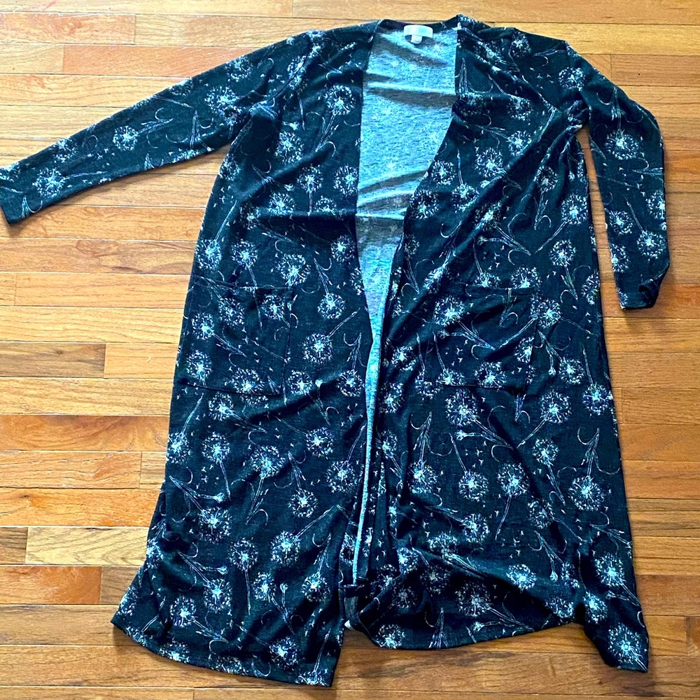 LuLaRoe black and white open front cardigan